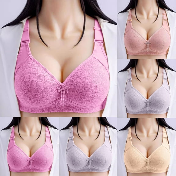 Solid Color Full Cup Bra Large Size No Underwire Side Breast Support Everyday Wear Beige,L