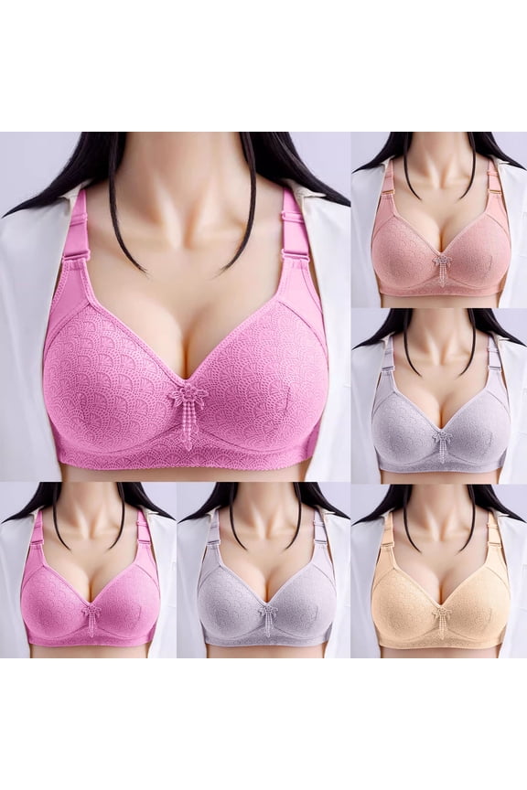 Solid Color Full Cup Bra Large Size No Underwire Side Breast Support Everyday Wear Beige,L