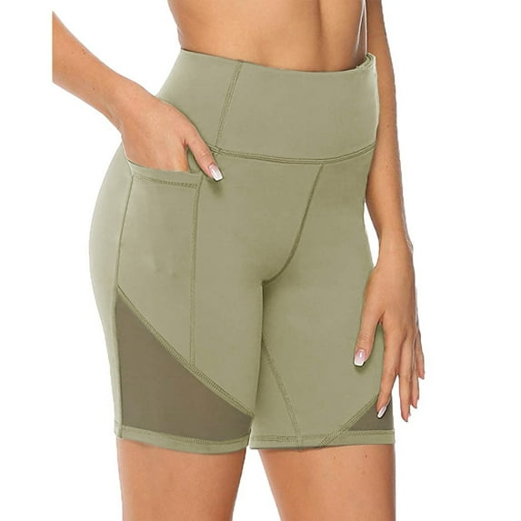 Solid Color Full-Length Tight Elastic Waist Activewear Yoga Pants, Women'S High Waist Yoga Short Abdomen Control Training Running Yoga Pants Green