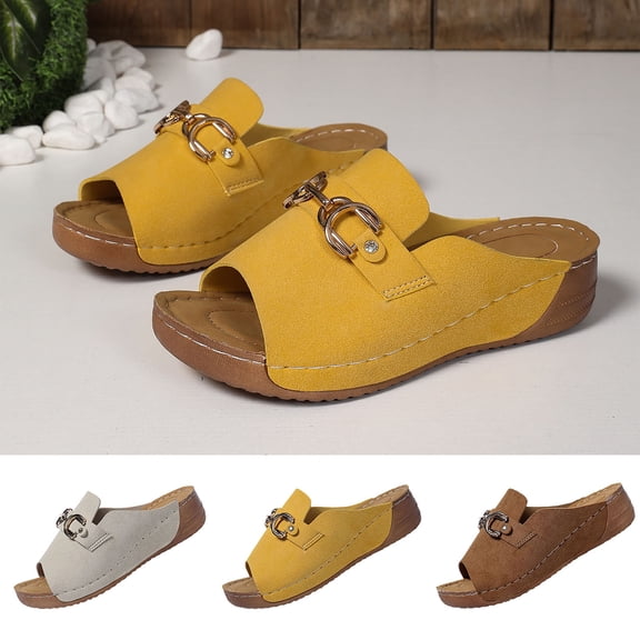 Lenago Slippers for Women Solid Color Cozy Platform Slip On House Shoes Flat Soft Memory Foam Anti-Skid Rubber Sole Bedroom Indoor Outdoor Slipper Sandals