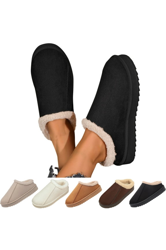 Solid Color Fuzzy Slippers for Women Cozy Platform Warm Winter Slip On House Shoes Fluffy Soft Memory Foam Anti-Skid Rubber Sole Bedroom Indoor Outdoor Slippers