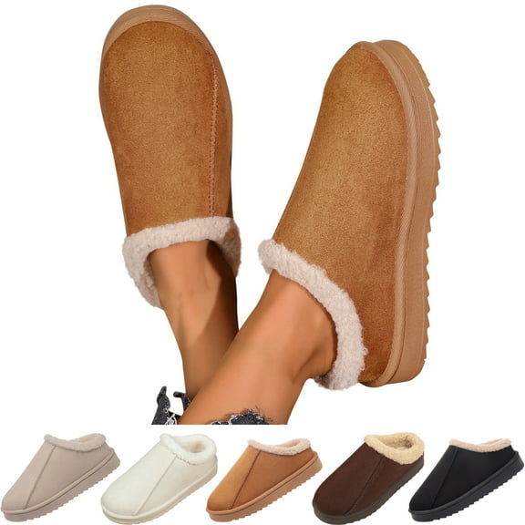 Solid Color Fuzzy Slippers for Women Cozy Platform Warm Winter Slip On House Shoes Fluffy Soft Memory Foam Anti-Skid Rubber Sole Bedroom Indoor Outdoor Slippers