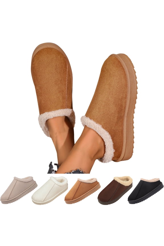 Solid Color Fuzzy Slippers for Women Cozy Platform Warm Winter Slip On House Shoes Fluffy Soft Memory Foam Anti-Skid Rubber Sole Bedroom Indoor Outdoor Slippers
