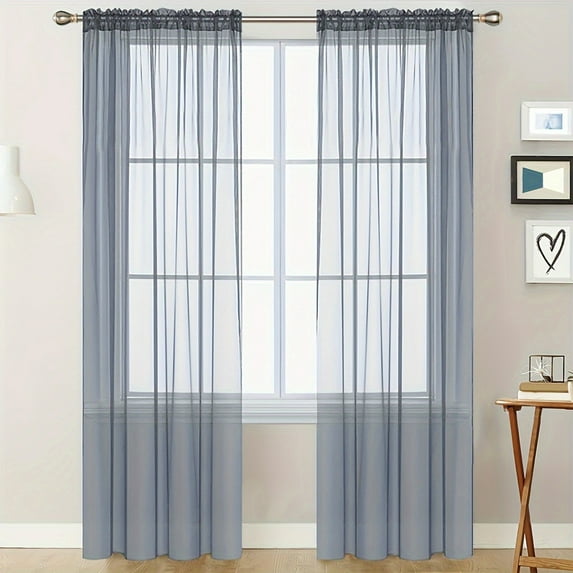 Solid Color Gauze Sheer Curtains | Semi-Transparent Polyester Window Panels | Rod Pocket Design | Light Filtering Privacy | Modern Home Decor
