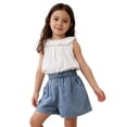 thumbnail image 1 of Solid Color Girls Jean Shorts with Elastic Waist – Skin-Friendly Comfortable Denim Shorts, Minimalist Casual Summer Outfit for Girls, Outdoor Daily Wear for Toddlers Size 3–11 Years, 1 of 9