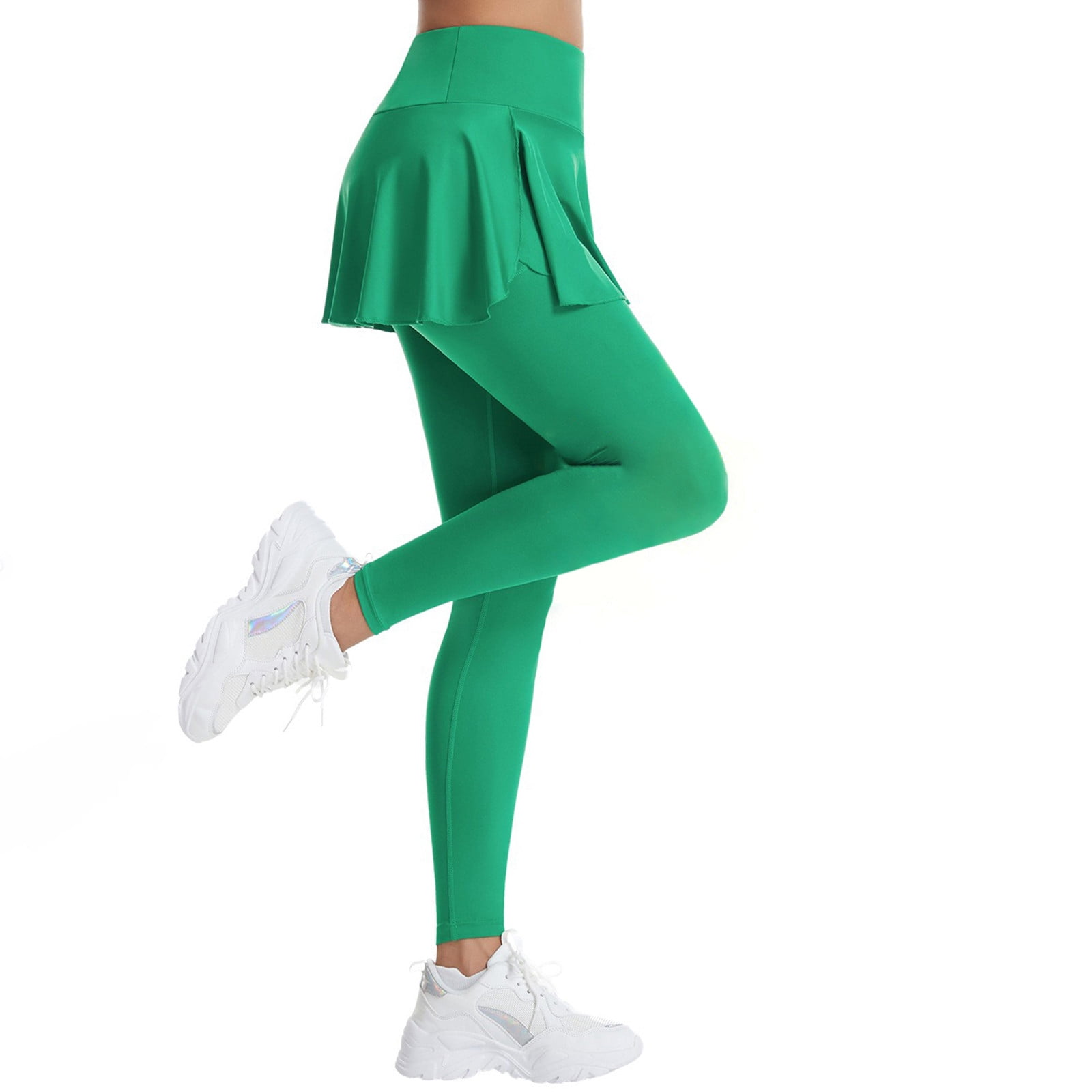 Solid Color Golf Leggings with Skirt Overlay for Women Scrunch Athletic Tennis Leggings with Skirt Attached Skirted Athletic Dress Sporty High Waisted Pants Ruffled Tights Modest Soft Slim Walmart