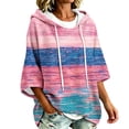 thumbnail image 1 of Solid Color Gradient Striped Women Half Sleeve Hoodie,Breast Cancer Shirts,Loose Oversized Drawstring Hooded T Shirt,Casual Tie Dye Short Sleeve Hooded Top For Daily Vacation Street Wear Pink, 1 of 7
