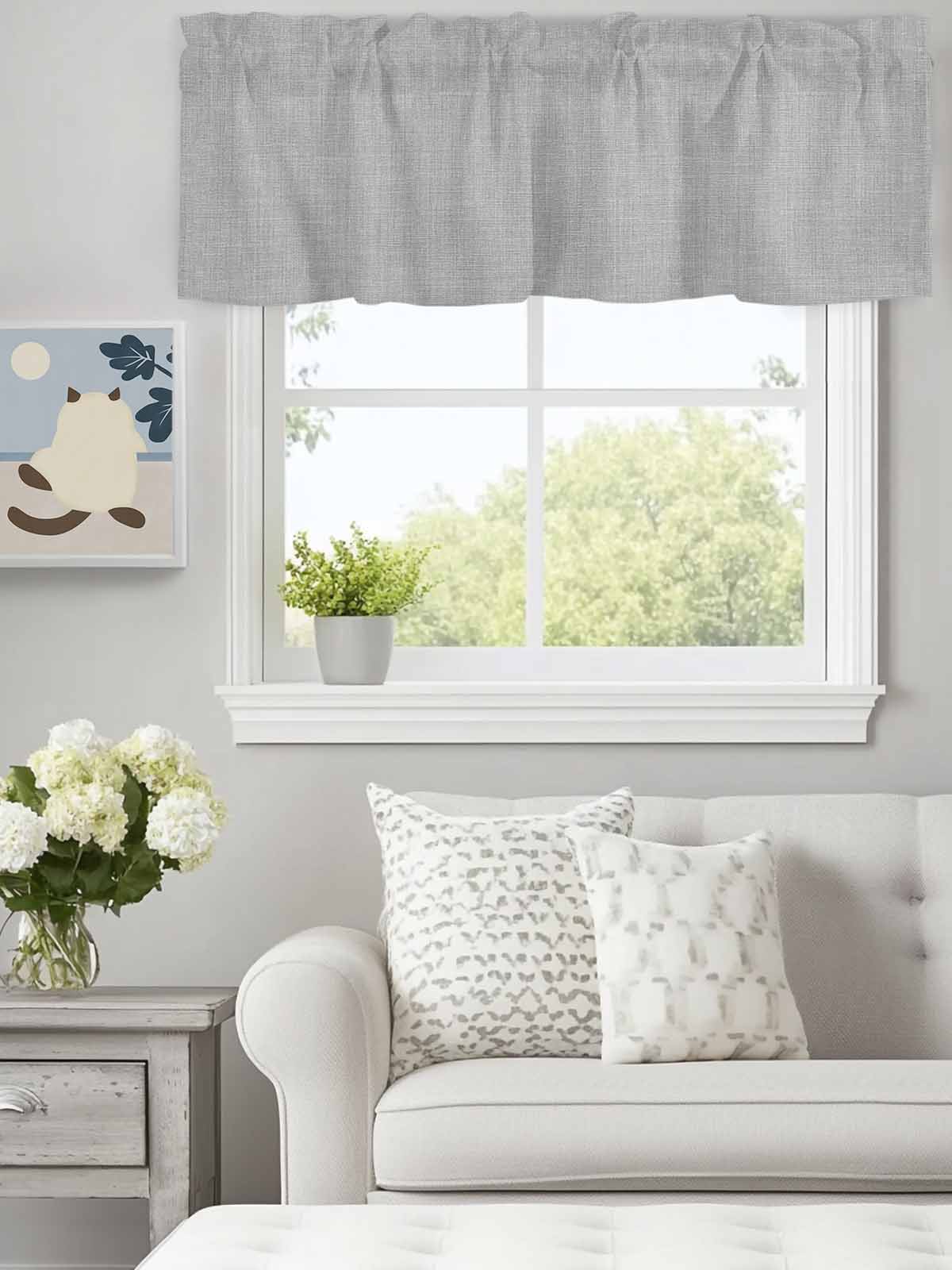 Solid Color Gray Valances for Windows,Rod Pocket Valance for Kitchen Bedroom Bathroom Living Room, Vintage Linen Monochrome Pattern Window Valance Curtain Farmhouse Home Decor Short Curtains 60x18in