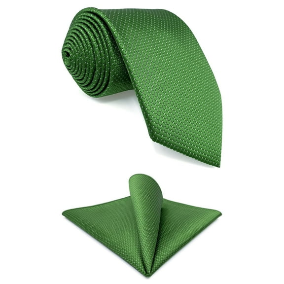 Solid Color Green Tie and Pocket Square Set for Men Necktie Combo Wedding Prom Party Extra Long 63"