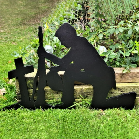 Solid Color Ground Stake With Graveyard Cross Acrylic Soldier Silhouette Ground Plug Independence Day Ground Insertion For Garden Patio Pathway(Black-14.5X25X1)