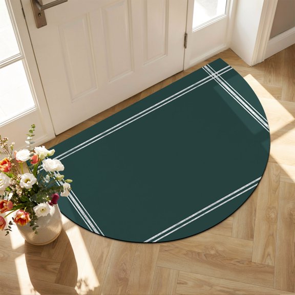 Solid Color Half Circle Door Mat Front Door Mat, Deep Green Non Slip Washable Doormats Entrance Rugs Absorbent Welcome Low Profile Floor Mats for Indoor, 16" x 24"
