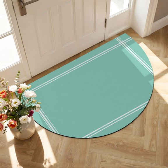 Solid Color Half Circle Door Mat Front Door Mat, Medium Aqua Marine Non Slip Washable Doormats Entrance Rugs Absorbent Welcome Low Profile Floor Mats for Indoor, 16" x 24"