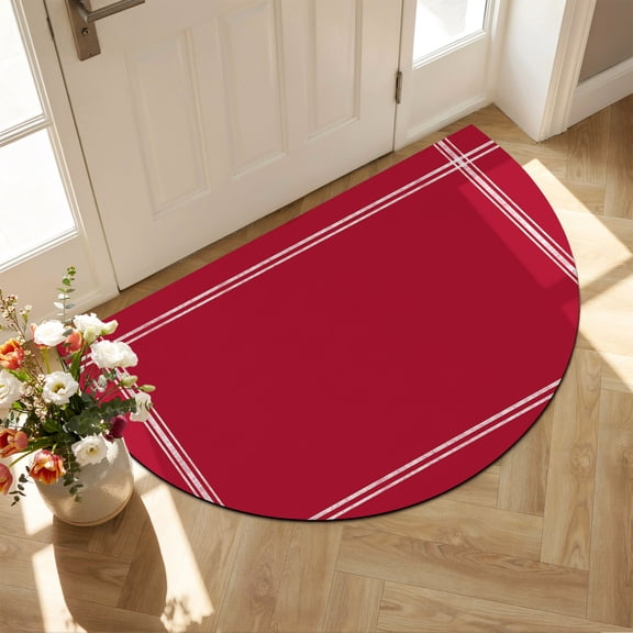 Solid Color Half Circle Door Mat Front Door Mat, Red Non Slip Washable Doormats Entrance Rugs Absorbent Welcome Low Profile Floor Mats for Indoor, 16" x 24"