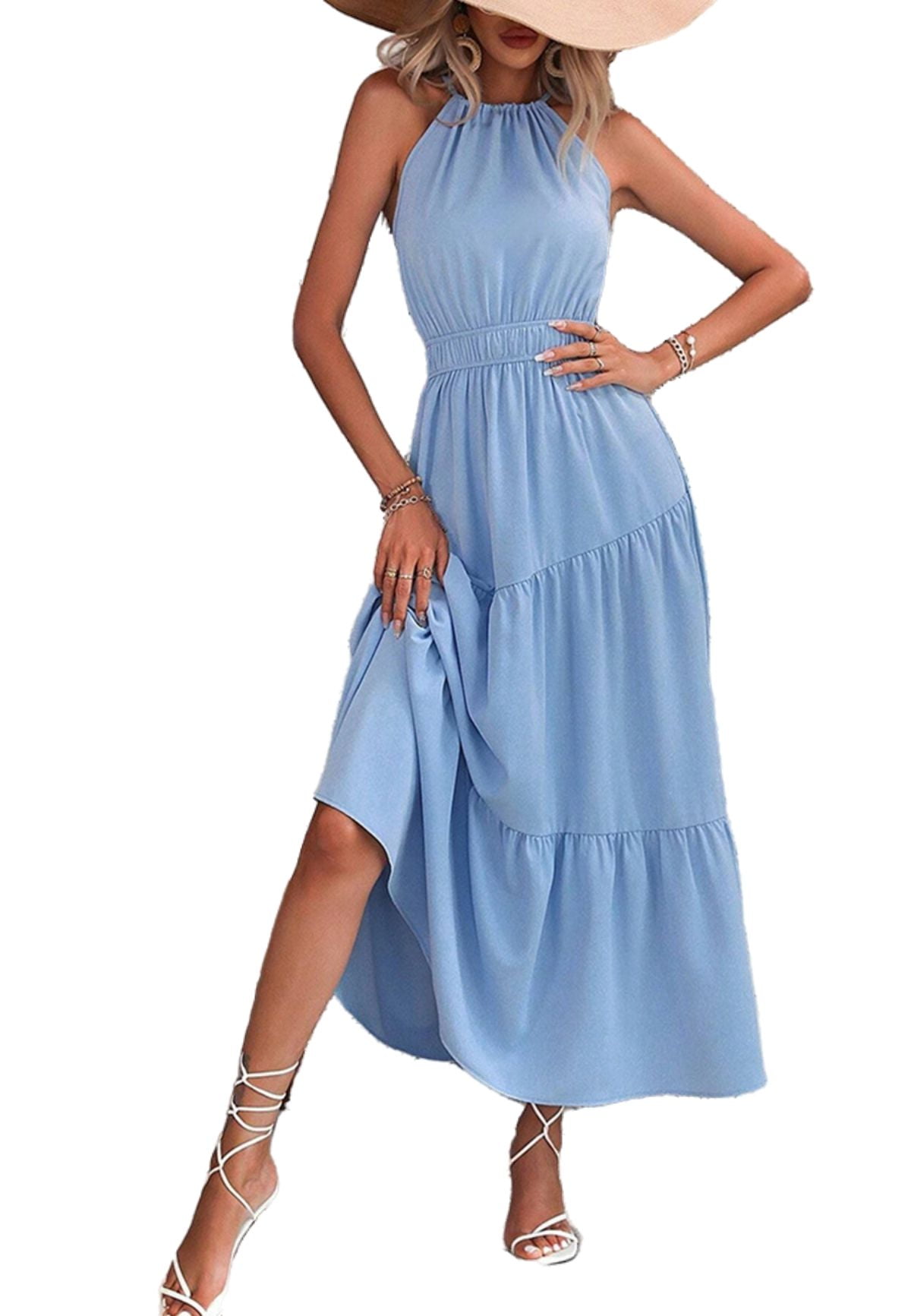 sachin and babi light blue dress Venroy halter neck jersey dress - stormy blue Size main image 1