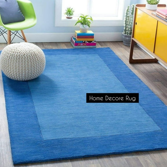 Solid Color Hand-Tufted Rug with Border – 6x9 – Modern Navy Blue Rug For Any Room