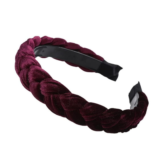 Solid Color Handmade Wide Headbands for Women Girls Cute Braided Headband Hair Accessories Wine Velvet One Size