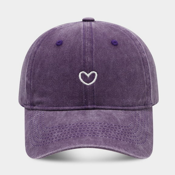 Solid Color Heart Embroidered Soft Top Outdoor Washed Baseball Cap, Casual Style, Perfect For Daily Wear, Purple One Size, Size One Size