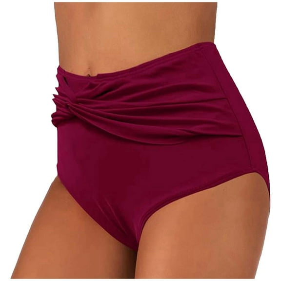 Solid Color High Waisted Swim Bottoms for Women – Tummy Control Bikini for Women, Ruffled Swim Shorts, Women's Swimwear for Beach or Pool Party, Vintage Swimsuits for Women 2025