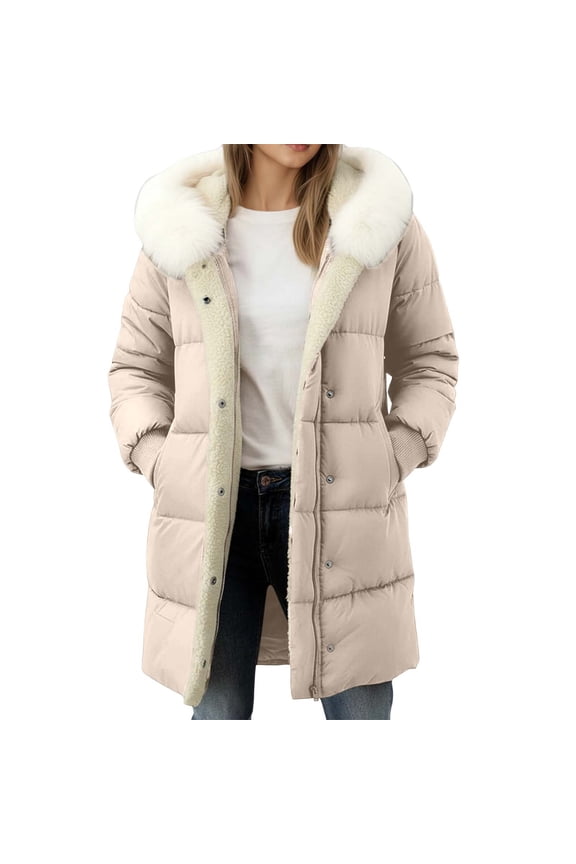 Solid Color Hooded Coat Long Sleeve Double Fleece Slim Fit Elegant Zip Up Jacket With Faux Trim Outerwear For Casual Winter