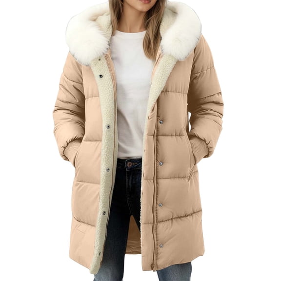Solid Color Hooded Coat Long Sleeve Double Slim Fit Elegant Zip Up Jacket With Trim Outerwear For Casual Winter
