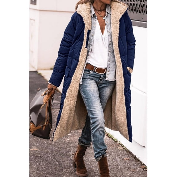 Solid Color Hooded Cotton Jacket Long Sleeve Double-sided Wear Slim Fit Elegant Cardigan Coat Top