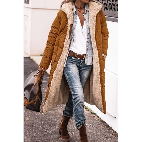 Solid Color Hooded Cotton Jacket Long Sleeve Double-sided Wear Slim Fit Elegant Cardigan Coat Top