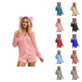thumbnail image 1 of Solid Color Hooded Jumpsuit Casual Long Sleeve Romper Shorts With Pockets For Sleepwear Comfortable Outfit, 1 of 5