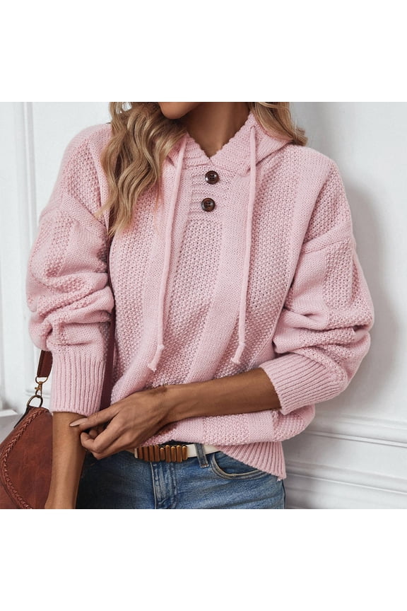 Solid Color Hooded Knitwear Autumn And Winter New Loose Long Sleeve Drawstring Pullover Women's European And Sweater V Neck Sweater Mens Oversized Pullover Women's Pullover Sweaters Dressy Banana