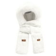 thumbnail image 1 of Solid Color Hooded Scarf Hat with Mitten Pockets 3 in 1 Knit Winter Accessory White One Size, 1 of 5