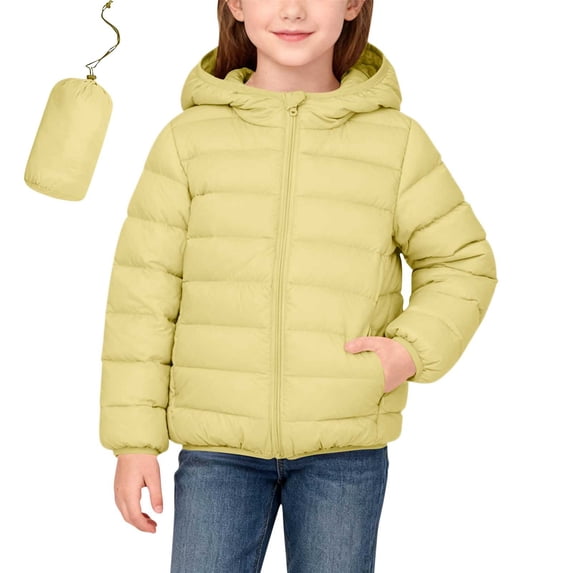 Solid Color Hooded Zipper Down Jacket Casual Outerwear for Teen