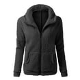 thumbnail image 1 of Solid Color Hoodie for Women Zip Up Fleece Jacket Winter Thermal Sweater Outwear with Pockets Long Sleeve Coat (L, Black), 1 of 2