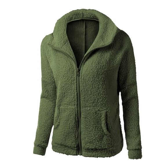 Solid Color Hoodie for Women Zip Up Fleece Jacket Winter Thermal Sweater Outwear with Pockets Long Sleeve Coat (L, Green)
