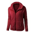 thumbnail image 1 of Solid Color Hoodie for Women Zip Up Fleece Jacket Winter Thermal Sweater Outwear with Pockets Long Sleeve Coat (S, Red), 1 of 2