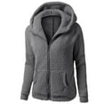 thumbnail image 1 of Solid Color Hoodie for Women Zip Up Fleece Jacket Winter Thermal Sweater Outwear with Pockets Long Sleeve Coat (XXXXXL, Dark Gray), 1 of 7