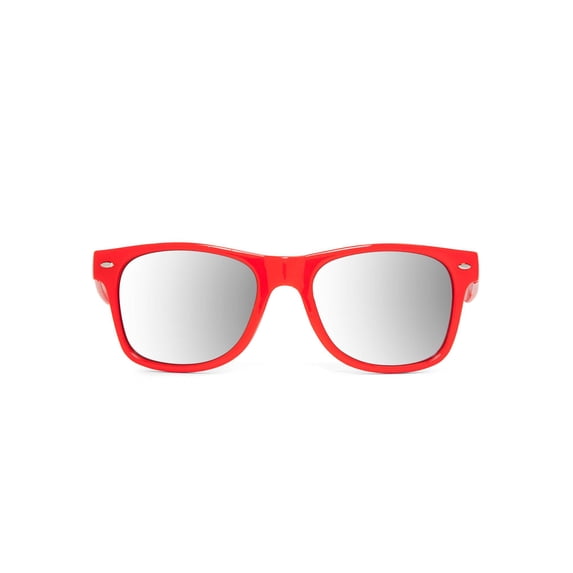 Solid Color Horn-rimmed Style w/Mirror Lens Sunglasses, Red
