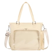 Solid Color Ita Shoulder Bag Large Capacity Rucksack Soft Durable Nylon Beige