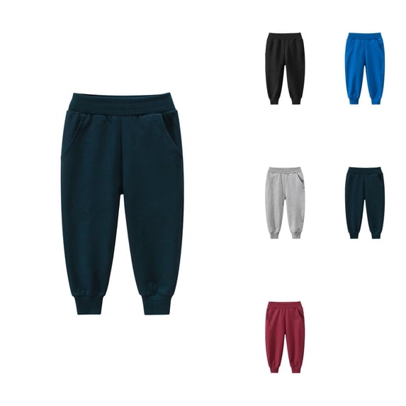 Solid Color Joggers, Little Boys Toddler Casual Baggy Sweatpants with Drawstring Elastic Waist, Cotton Athletic Pants with Pockets