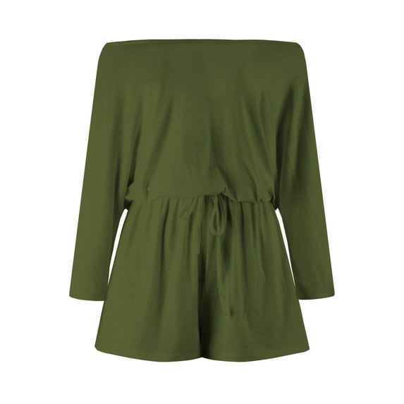 Solid Color Jumpsuit Fashion Drawstring Waist Three Quarter Sleeves Casual Sexy Women's Shorts