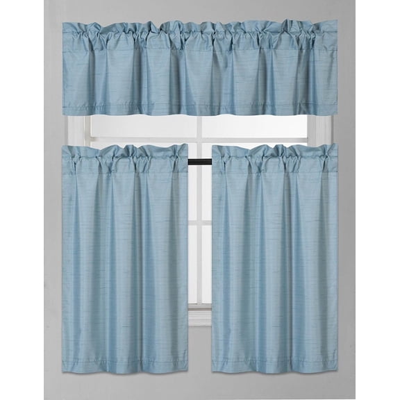 Solid Color Kitchen Curtain Valance 3 Piece Set, French Farmhouse Kitchen Decor for Home Interior Decor, Blue and White Kitchen Curtains and Valance Set Short Curtain Sink Window Decor 36 Inch