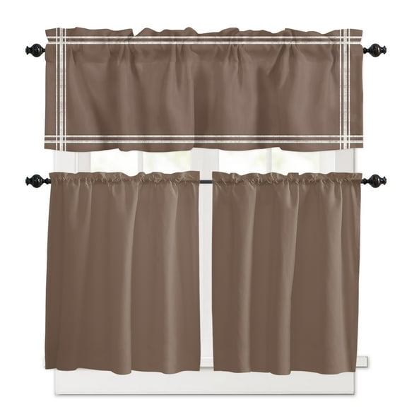 Solid Color Kitchen Curtains Valances and Tiers Set of 3, 24 Inch Length Tier Curtains and Valance Rod Pocket Valance Curtains Set for Kitchen Bathroom Small Windows