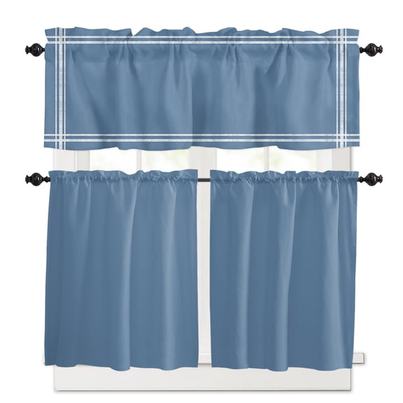 Solid Color Kitchen Curtains Valances and Tiers Set of 3, 24 Inch Length Tier Curtains and Valance Rod Pocket Valance Curtains Set for Kitchen Bathroom Small Windows