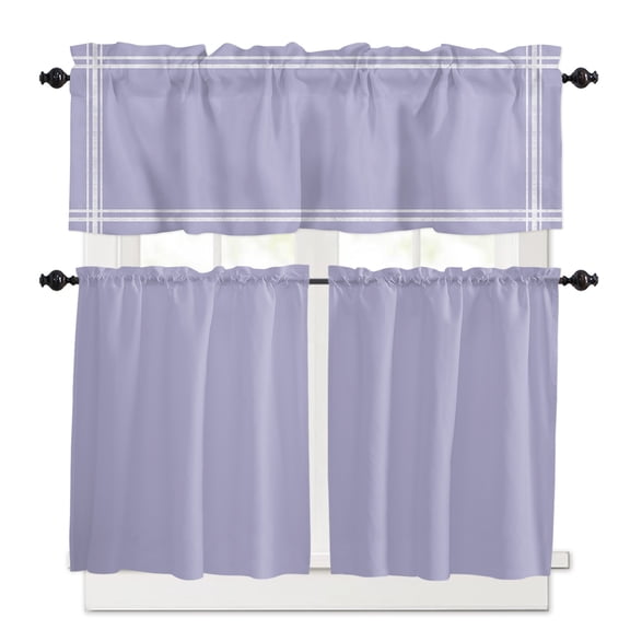 Solid Color Kitchen Curtains Valances and Tiers Set of 3, 24 Inch Length Tier Curtains and Valance Rod Pocket Valance Curtains Set for Kitchen Bathroom Small Windows