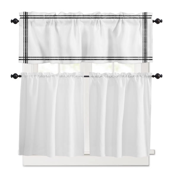 Solid Color Kitchen Curtains Valances and Tiers Set of 3, 24 Inch Length Tier Curtains and Valance Rod Pocket Valance Curtains Set for Kitchen Bathroom Small Windows