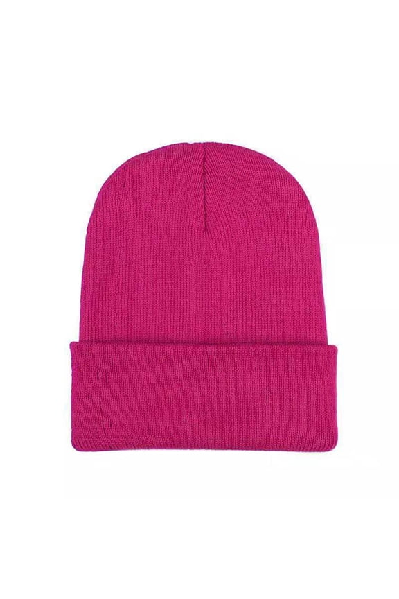 Solid Color Knit Beanie, Stretchable Winter Cap, Unisex Acrylic Stocking Hat, All-Season Beanie, Outdoor Sports Cap, Casual Everyday Beanie, Soft Stretch Knit Hat - Hot Pink
