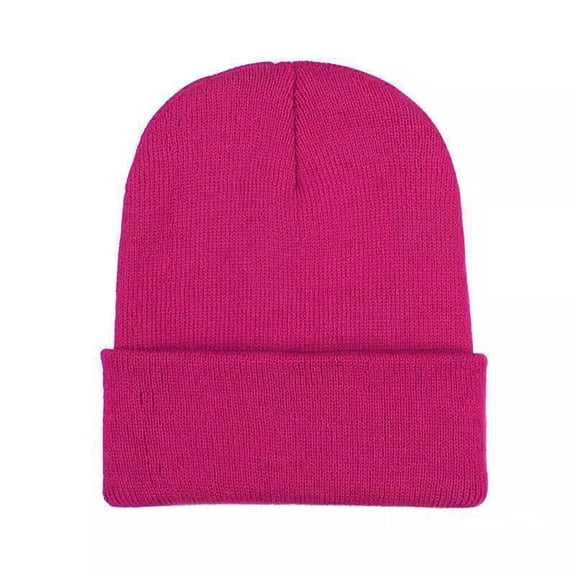 Solid Color Knit Beanie, Stretchable Winter Cap, Unisex Acrylic Stocking Hat, All-Season Beanie, Outdoor Sports Cap, Casual Everyday Beanie, Soft Stretch Knit Hat - Hot Pink