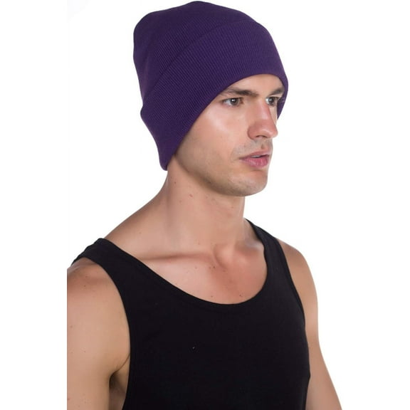 Solid Color Knitted Beanie Hat for Men Women - Unisex Cuffed Plain Skull Knit Hat Cap
