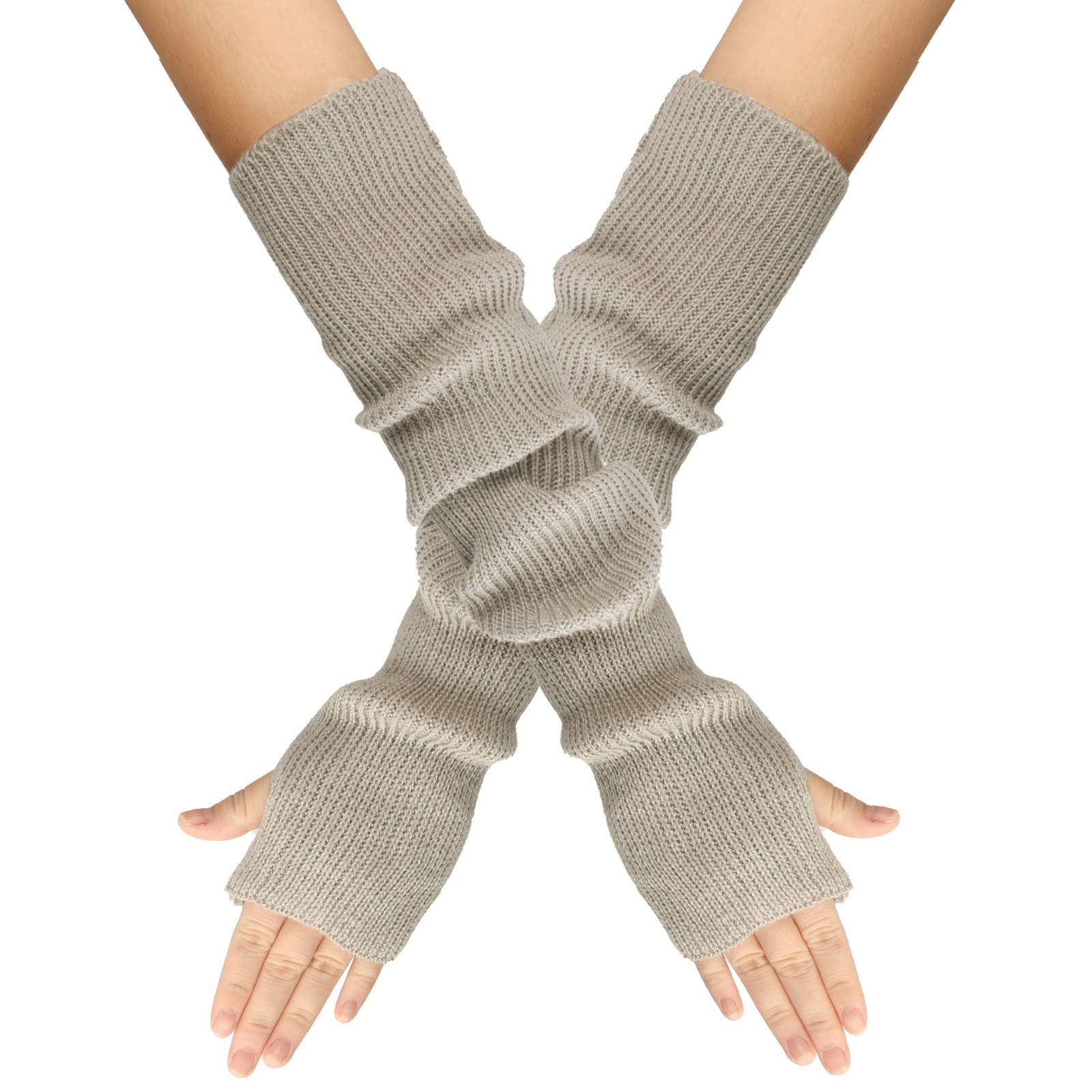 BJUTIR Solid Color Knitted Fingerless Gloves With Thumb Hole Unisex Warm Gloves Outdoor Accessories