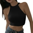 thumbnail image 1 of Solid Color Knitted Ice Silk Hanging Neck Style Off The Shoulder Super Short Halter Top Spring And Summer Sweet Cool Knitted Small Vest, 1 of 2