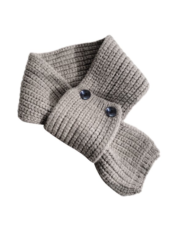Solid Color Knitted Scarf with Button Closure Fashion Crossed Neck Gaiter Outdoor Neck Wrap Accessory for Winter Warmth