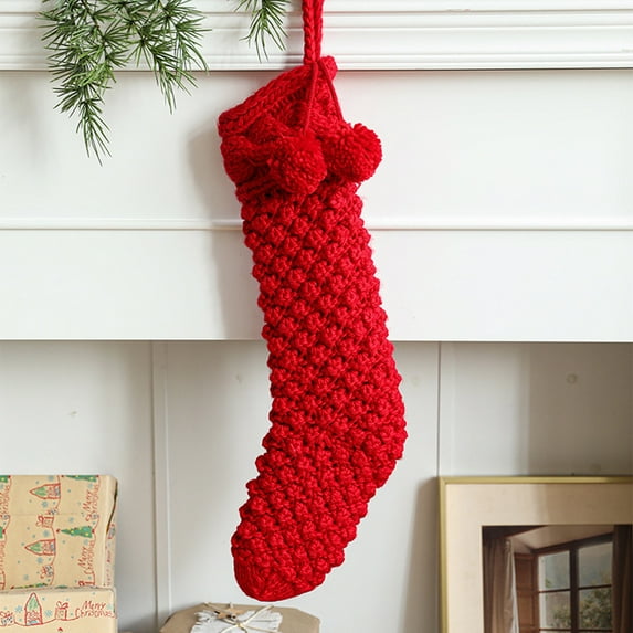 Solid Color Knitted Yarn Large Size 46CM Christmas Socks Thick Thread Candy Gift Bag Window Decoration Fireplace Pendant